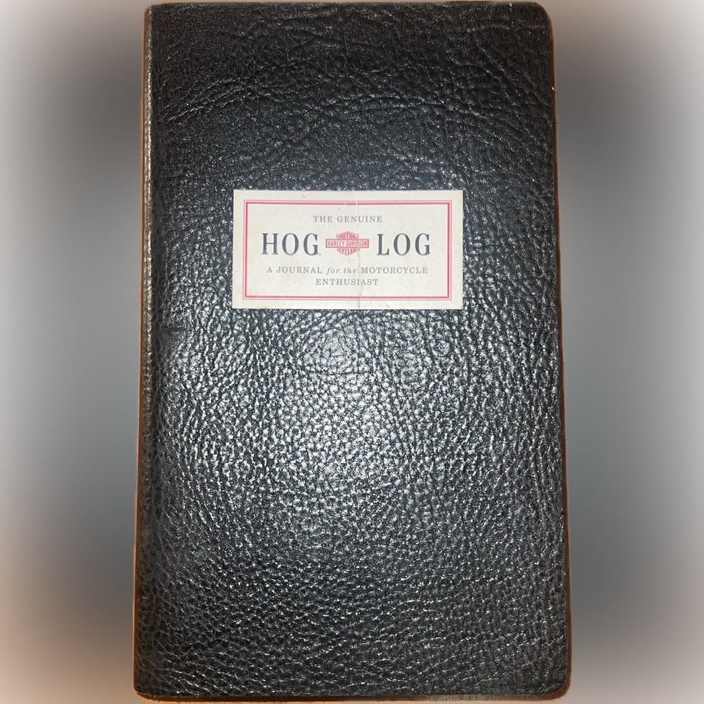 vintage Harley Davidson HOG LOG a journal…black pebbled leather-EUC-1 entry